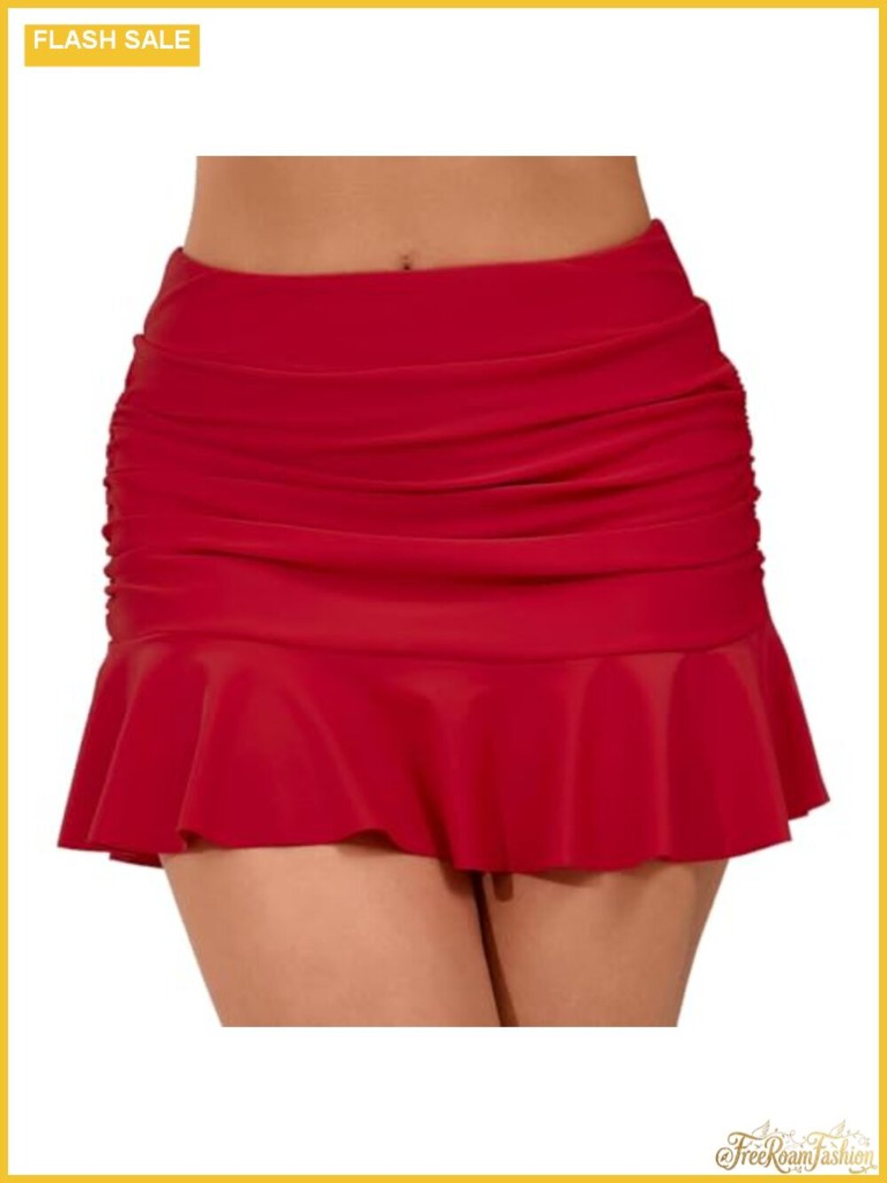 High Waisted Ruched Ruffle Swim Skirt with Built-in Shorts